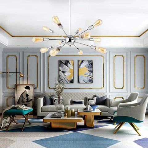 Sputnik Chandelier Light Fixture Chrome Finish With Eight To Twelve Lights Modern Industrial Ceiling Pendant For Living Room