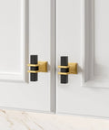Black And Gold T Bar Cabinet Knobs Set 10 Pack For Kitchen Cabinets And Dressers with zinc alloy base, installed on white cabinets
