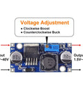 Two Pack Buck Converter Module Dope Power Supply For DIY Projects, DC To DC Step Down Regulator, front view with labels.