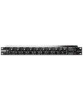 Front view of Eight Channel Rack Mount Stereo Mixer with individual level pan and effects sends, headphone output, signal and clip LEDs