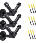 Hella Sturdy Black Iron V Shaped Wall Hook Straight Up Industrial Pipe Design with three black iron hooks and screws.