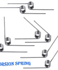 10 Pack Stainless Steel Torsion Springs for Tools Maintenance 0.5mm Wire Diameter 5mm Outer Diameter 180 Degree Deflection 9 Turns Sturdy 304 Stainless Steel with High Fatigue Resistance for DIY Workshop Repairs, shown in assorted angles