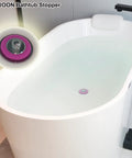 Pink Silicone Bathtub Stopper With Chrome Plated Handle For Standard Drains Super Snug Seal Zero Drip Guarantee Smooth Grip in white tub.