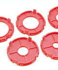Premium Router Table Insert Ring Set With Five Zero Clearance Inserts For Dead Nuts Alignment And Slick Routing, red polymer rings.