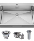 33x22 Drop In Kitchen Sink With 18 Gauge T304 Stainless Steel Top Mount Single Bowl 9 Inch Deep Basin Includes Bottom Grid And Drain Assembly Built To Last Rust Proof Brushed Nickel Finish