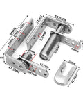 Pivot Door Hinges for Wooden Doors with 360 Degree Rotation Full Circle Swing Hardware Set with measurements displayed