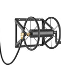 Wall Mounted Garden Hose Reel Holds 200 Feet Of 5/8 Inch Hose Heavy Duty Steel Outdoor Water Reel With Brass Fittings And 5 Foot Leader Hose Manual Winder Space Saving For Yard Lawn And Garage