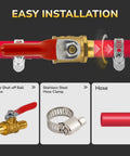KAINGA 3/8in brass barb shut-off ball valve with red hose and stainless steel clamps (2-pack) Front view