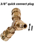 Three Eighth Inch Quick Connect Tee Splitter Coupler for Pressure Washer, brass Y-shape, dual hose adaptor, 3/8 inch size