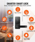 Absolute Game Changer Smart Door Lock Featuring Fingerprint Keypad Bluetooth App Control And Keyless Code Entry, showcasing app features and controls.