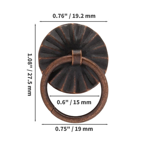 50 Pcs Mini Ring Pull Handles For Jewelry Boxes And Small Drawers 0.75 Inch Outer Diameter Red Bronze Zinc Alloy Cabinet Ring