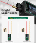 Ultra Precise Laser Distance Meter With 165 Feet Range showing bright laser beam and reference modes