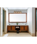 Winchester 4-Light Wall Sconce In Bronze And Aged Wood Finish model 60-6430 above bathroom vanity, industrial style lighting