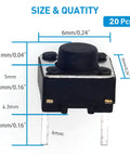 Front view of 20 Pcs 6mm 2 Pin Momentary Tactile Push Button Switch Through Hole Breadboard Friendly For Panel And PCB Projects