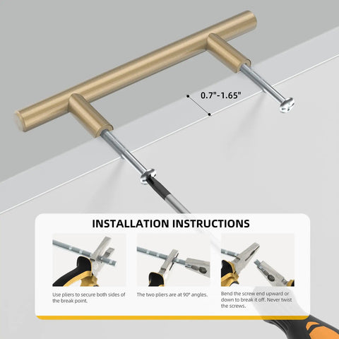 Installation instructions for 35 Pack 5 Inch Champagne Bronze Cabinet Pulls T Bar Handles Solid Stainless Steel.