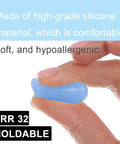 Hand holding blue moldable silicone ear plug, comfortable soft design, Moldable Silicone Ear Plugs For Sleeping And Travel, 32 dB NRR