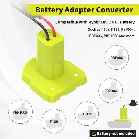 Power Wheel Battery Adapter For Ryobi 18V Battery With Wire Harness Connector and fuse setup shown in diagram.