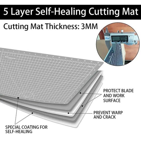 Thickened Pro Grade Self Healing Cutting Mat 18x12 Inches Double Sided 5 Ply Rotary Cutting And Sewing Surface Grey Black