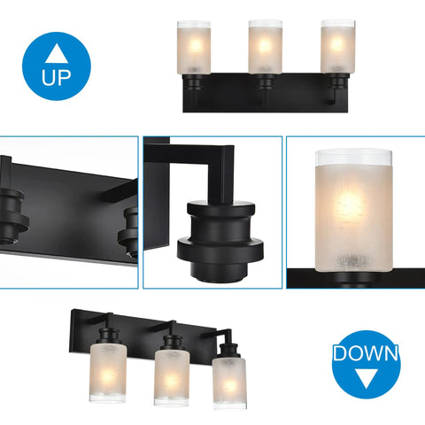 Dope Matte Black Three Light Bathroom Vanity Light With White Linen Glass Shades, Farmhouse Indoor Wall Sconce Fixture
