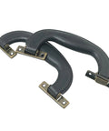 4 Pieces Vintage Style Luggage Handle Fittings in black leather and plastic, replacement hardware for suitcases, 150x58mm.