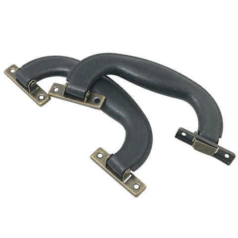 4 Pieces Vintage Style Luggage Handle Fittings in black leather and plastic, replacement hardware for suitcases, 150x58mm.