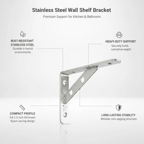 Beefy Sturdy Stainless Steel Wall Shelf Bracket With L Shape Design For Kitchen Bath And Garage Storage Heavy Duty Mount