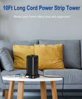 12 Outlet Surge Protector Power Strip With 4 USB Ports And A 10 Foot Cord, Fireproof Overload Protection on coffee table in living room