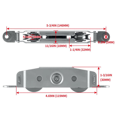 Sliding Door Tandem Roller Assembly in 304 Stainless Steel for Patio Doors, Replacement Roller Set with 330 Lbs Load Capacity