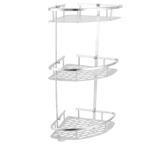 Three Tier Corner Shower Shelf Wall Mount Organizer With Drainage Design Aluminum Rack For Shower Toilet And Kitchen Hollow Carved Base Drains Fast Includes Hardware Kit, 3-tier silver corner shelf