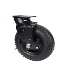 Top Shelf Heavy Duty 8 Inch Pneumatic Rubber Caster Wheels With Side Brake Lever For Hotel Luggage Carts And Utility Dollies close-up view showcasing wheel and brake mechanism.