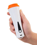 Handheld white and orange cordless electric vacuum pump with USB-C port for vacuum storage bags