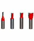 Undersized Plywood Router Bit Set 4 Piece For Precise Grooves And Dados In Thin Panels One Half Inch Shank Fits One Quarter To Three Quarter Inch Thickness Delivers Tight Fitting Joints On Handheld And Table Mounted Routers in a front view.