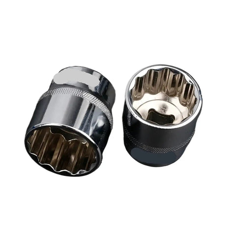 Must Have Heavy Duty 12 Point Socket Wrench Kit With Locking T Torx Hex Splined Bits And Storage Box For Rusty Bolt Repair Jobs That Save Time And Effort On Any Vehicle Or Garage Project Today. Chrome 12-point sockets shown