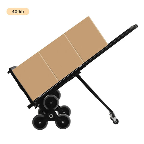 Foldable Hand Truck With Triangular Three Wheel Design For Heavy Duty Lifts Up To 550 Lbs Dual Purpose Cart For Flat Surfaces And Stairs Large Carry Base 12.99 By 15.55 Inches Easy Fold Rugged Utility Dolly, black steel hand truck with 400 lb load and three wheels