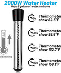2000W Immersion Water Heater Portable Electric Submersible Bucket Heater With 304 Stainless Steel Guard And LCD Thermometer