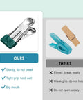 Hefty Grip Stainless Steel Clothes Pins, 36 Pack Rust Resistant Clip Set For Laundry And Pantry Organization shown with comparison.