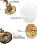 Industrial Style Wall Sconce With Clear Globe Glass Hardwired Vanity Light Off Switch Vintage Farmhouse Loft Bedroom Lighting Fixture For Homes 110 120 Volt Max 40W E26 Base with adjustable metal parts and transparent globe