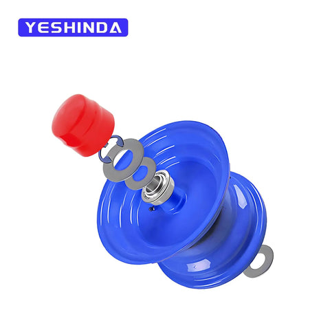 Beefed Up Front Wheel Bearing Conversion Kit for Lawn Tractors and Mowers component parts with blue and red details