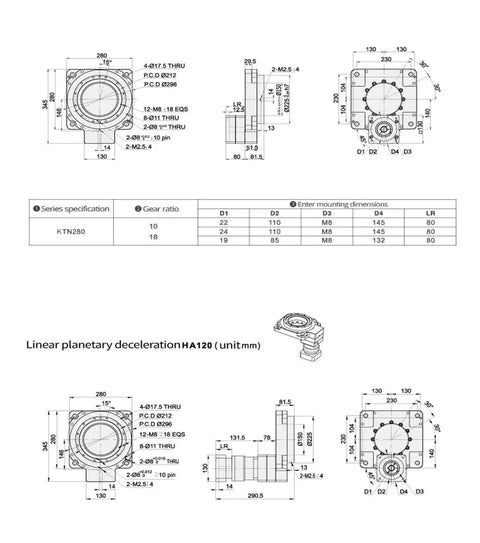 Technical diagram of Built Tough Hollow Shaft Rotary Actuator Table with dimensions for precision handling and installation.
