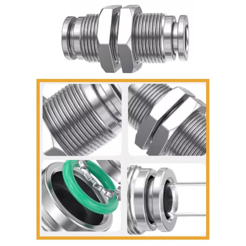Jienk 2-pack 304 stainless steel bulkhead union push-to-connect fittings, 3/8-in x 3/8-in tube OD