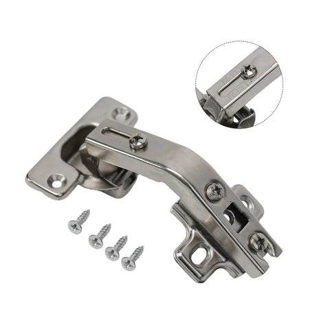 Concealed Corner Wardrobe Hinges for Cabinets and Cupboards, hidden door hinge hardware with sleek finish and screws.