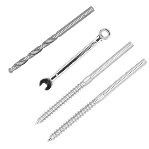 Stainless Steel Cable Railing Kit With Swage Lag Screws, Wrench And Drill Bit - No-Fuss 60-Piece Complete Hardware Set components