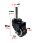 Tough As Nails Heavy Duty 1.5 Inch Swivel Stem Polyurethane Casters In Black for toolboxes with M10 mount showing dimension details.