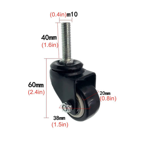 Tough As Nails Heavy Duty 1.5 Inch Swivel Stem Polyurethane Casters In Black for toolboxes with M10 mount showing dimension details.