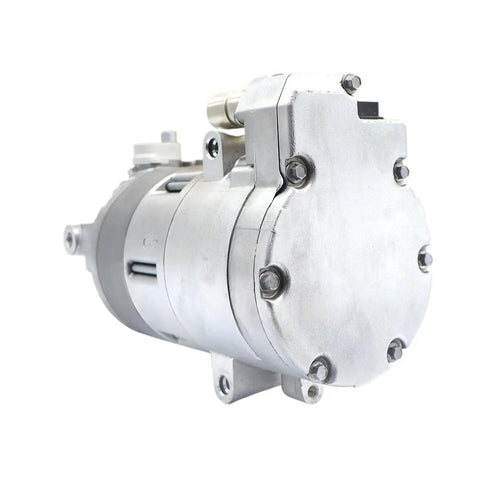 Heavy Duty Hybrid Ac Compressor Replacement For Bmw Rigs Crushes Blowing Hot Air Fast Fixes Worn Out Air Conditioning Units Precision Assembly Cuts Friction Uses 64529332199 Slick, side view of silver compressor.