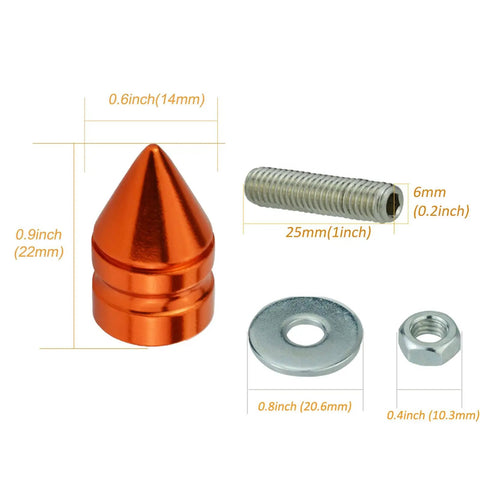 Spike License Plate Bolts Kit For Cars Trucks SUVs And Motorcycles Orange 4 Pack Aluminum Alloy Screws Fasteners with dimensions