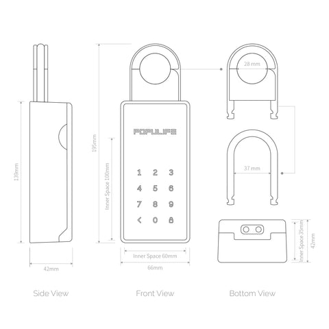 Technical diagram of Smart Lock Box For House Keys Outdoor Wall Mount With Bluetooth Keys And Pin Codes, dimensions shown