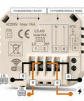 Back view of Wi Fi Smart Thermostat For Electric Baseboard Heaters 120 240V with wiring diagram for easy installation.