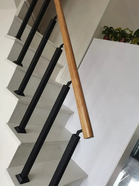 Heavy Duty Black Railing Balusters And Stair Spindles 25 Pack Wrought Iron Look Deck Post Kit on modern staircase.