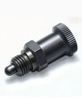 Heavy Duty Metric Index Plunger Featuring Built In Spring Locking Pin And Rugged Carbon Steel Build, side view, precision engineered plunger unit.